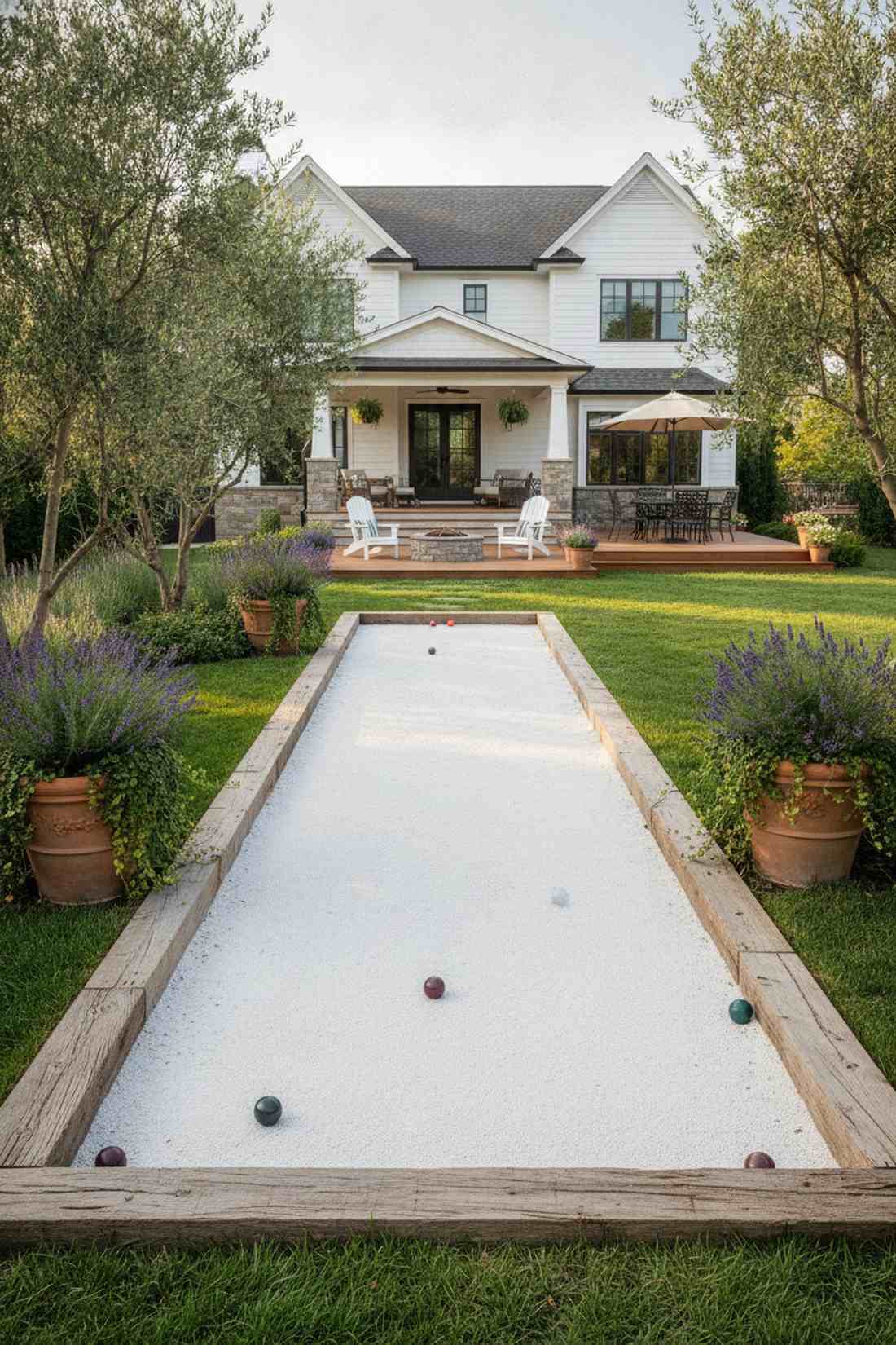bocce ball court with crushed stone