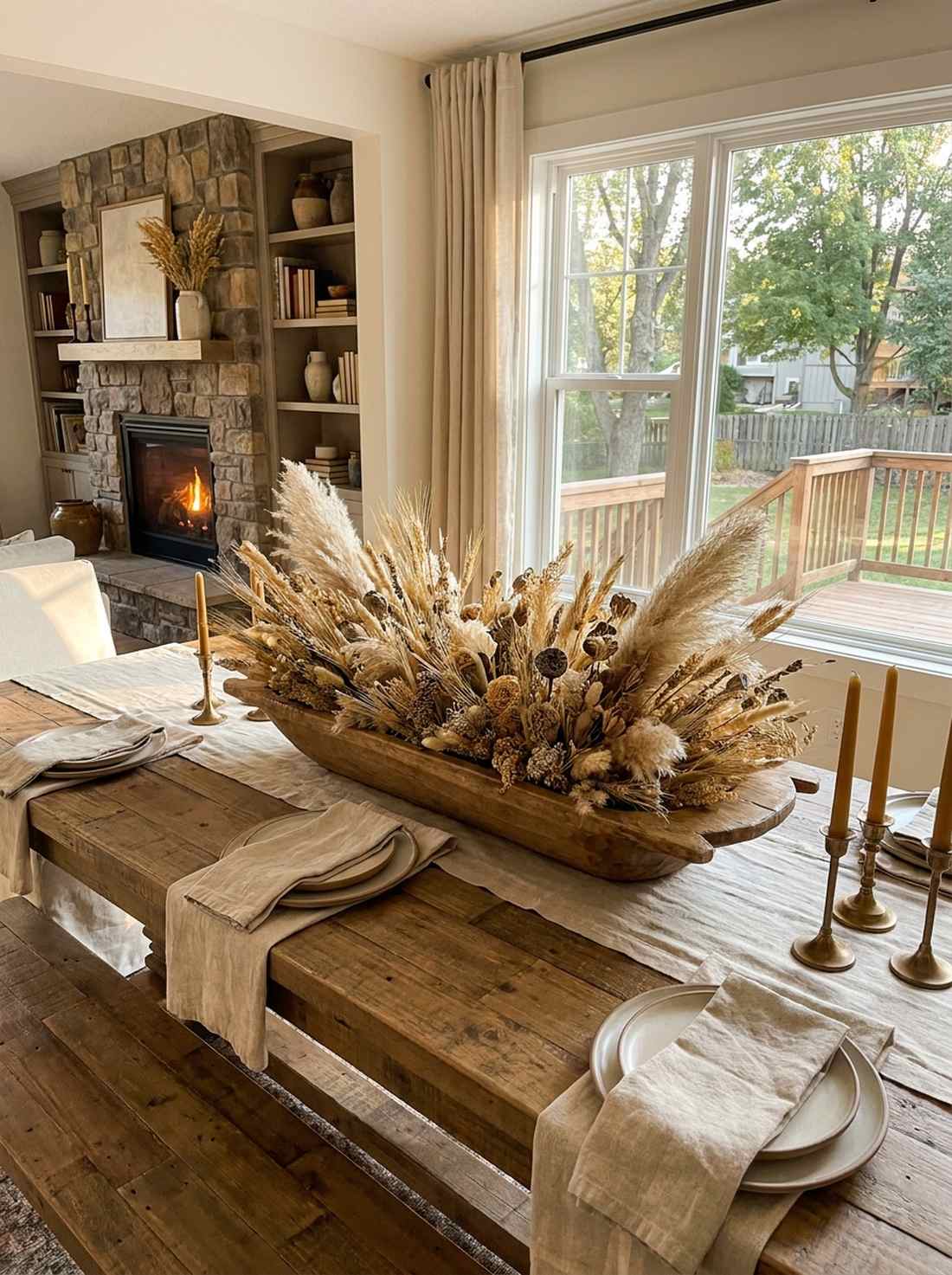dried floral arrangements in dough bowls