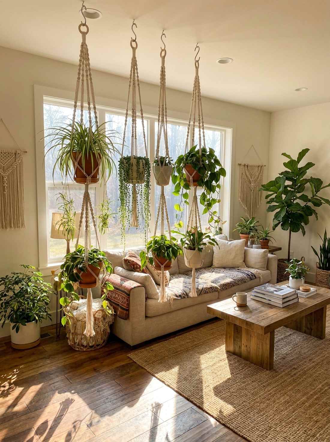 hanging planters in macrame holders