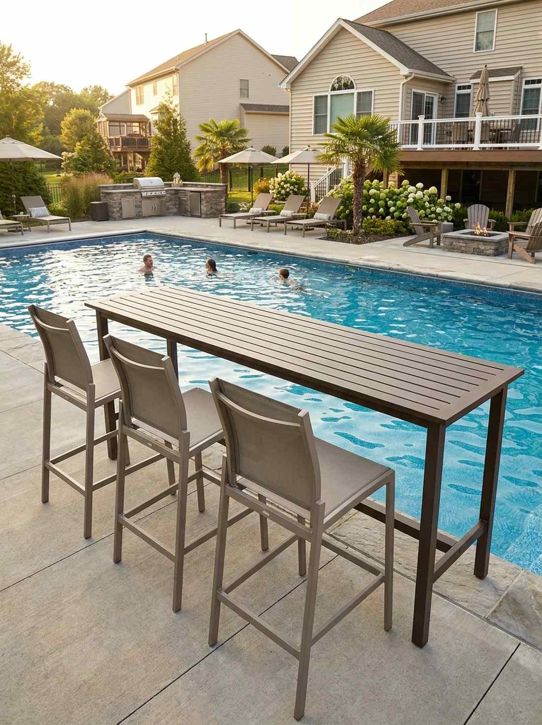 poolside bar table with stools