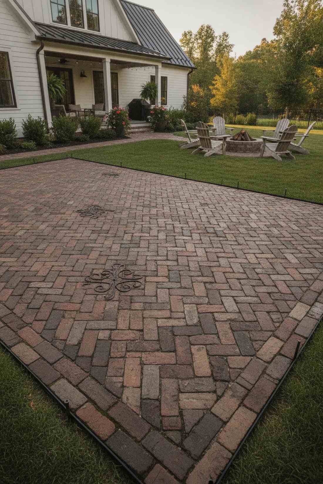 reclaimed brick in herringbone pattern