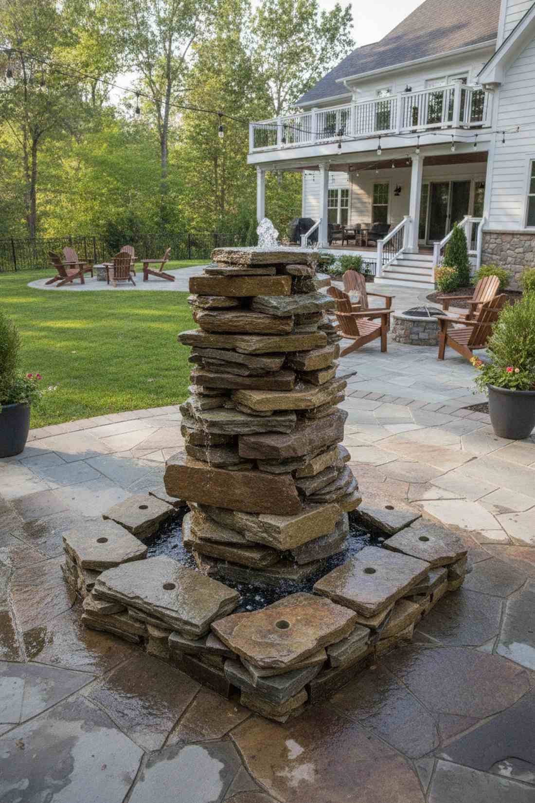 rock fountain with stacked stones