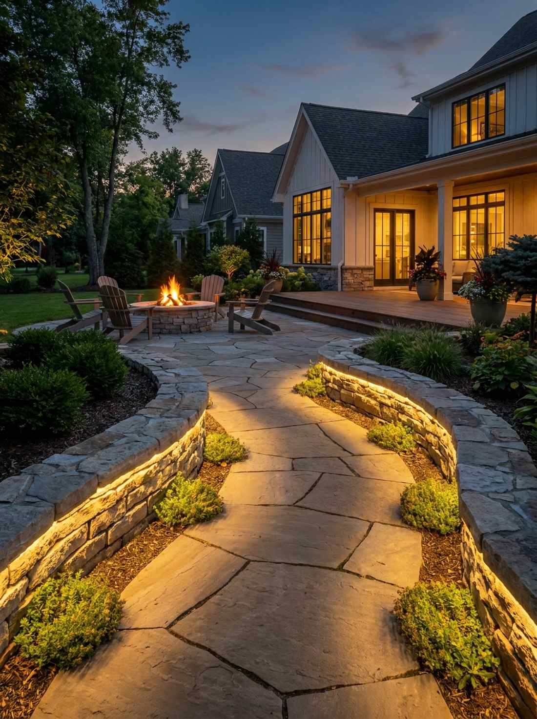 stone border with integrated lighting