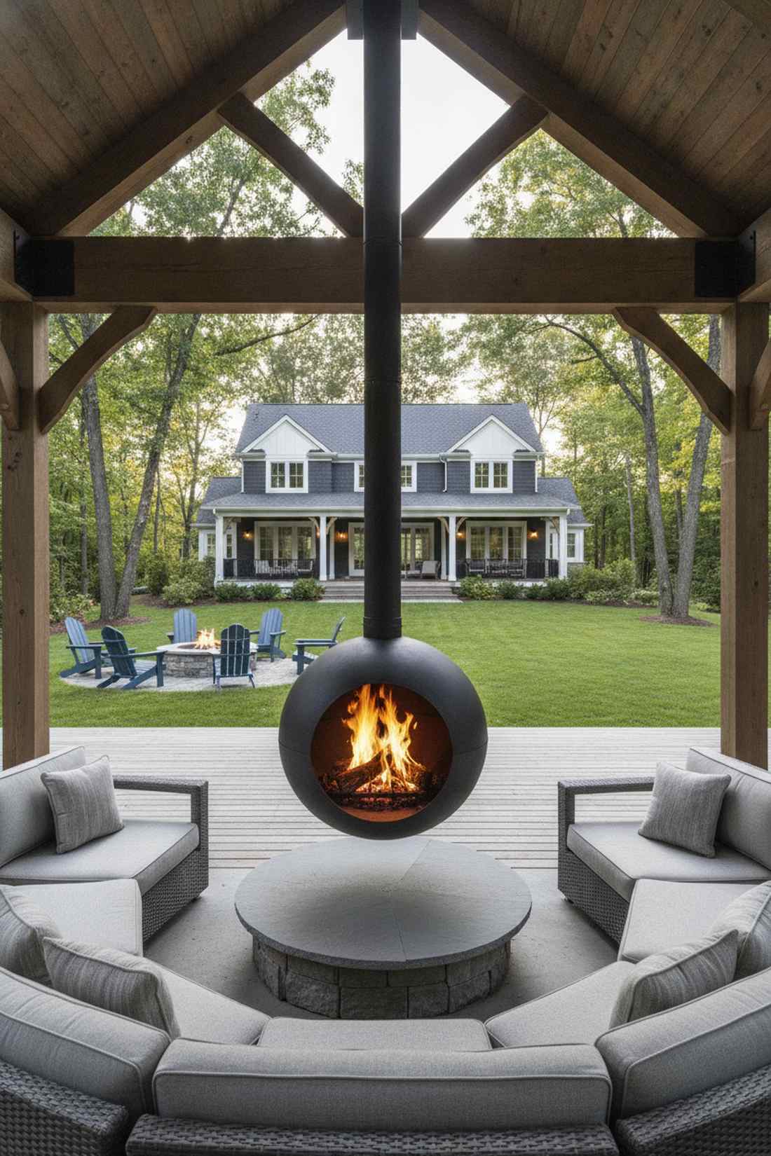 suspended hanging fireplace