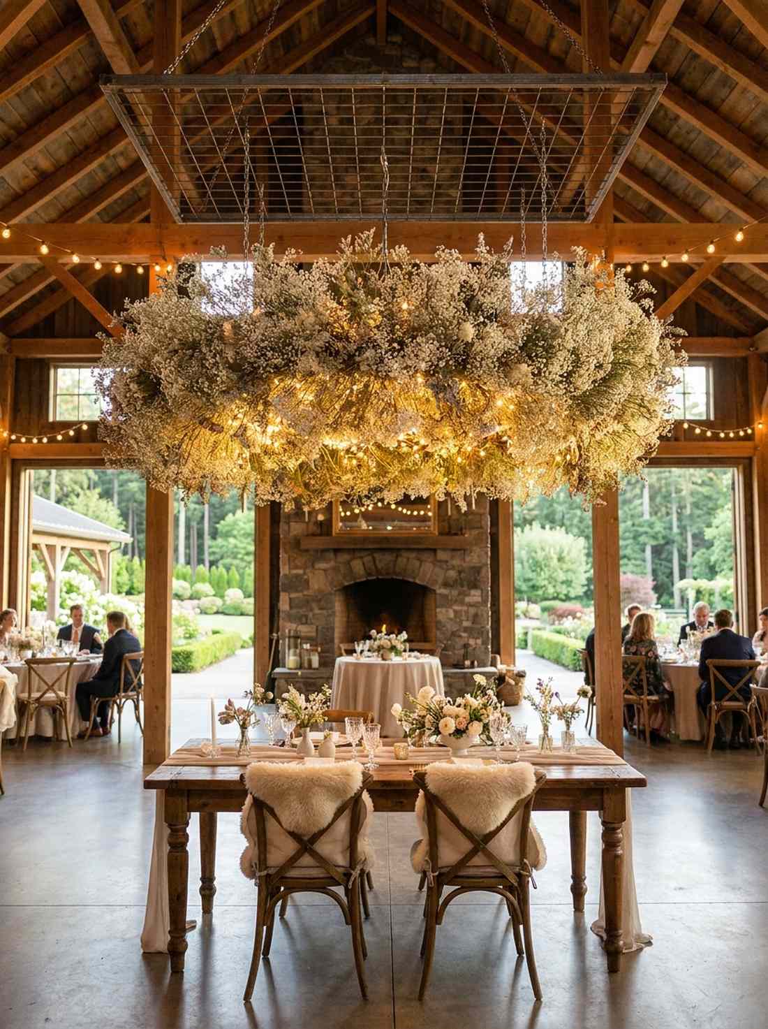 suspended wildflower chandeliers