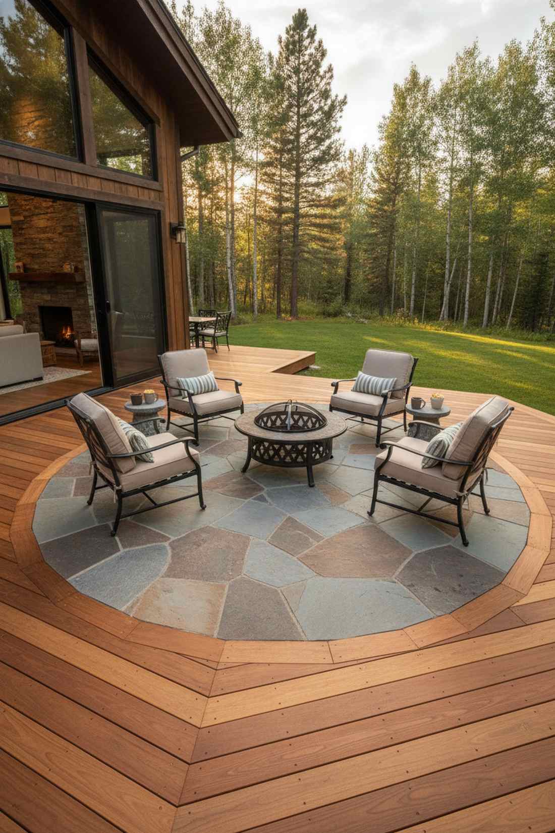 wood deck stone patio combination