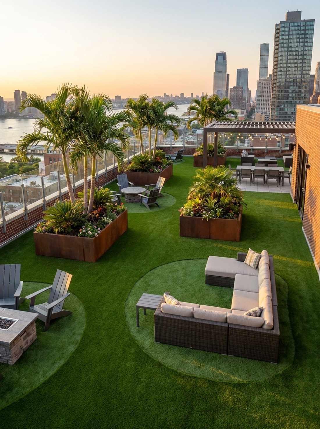 artificial turf with palm island groupings