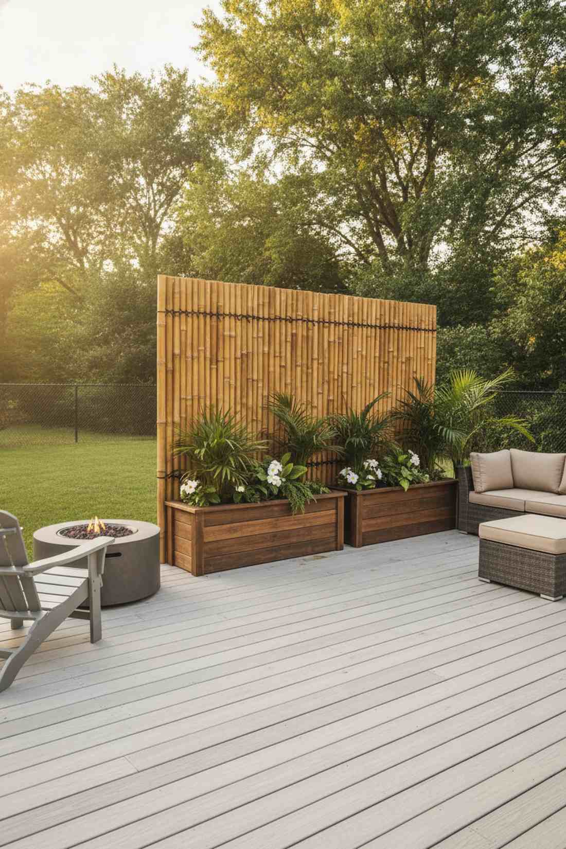 bamboo screen with integrated planters