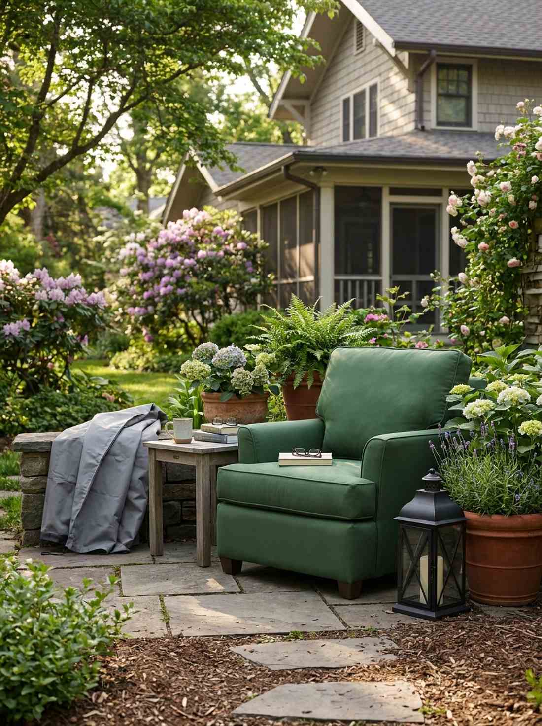 cozy reading nook with green chair