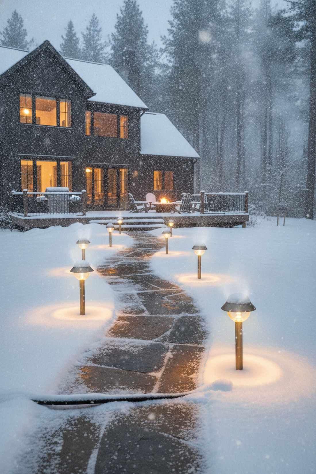 heated snow melting path lights