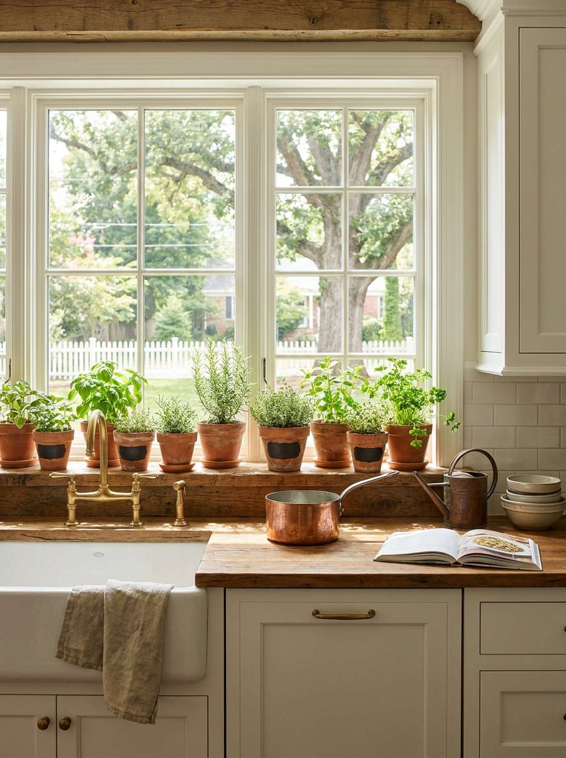 herb garden in terracotta pots