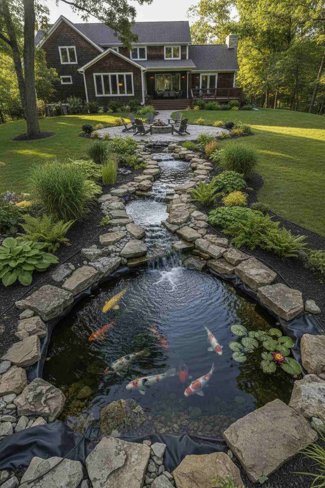 koi pond with stream