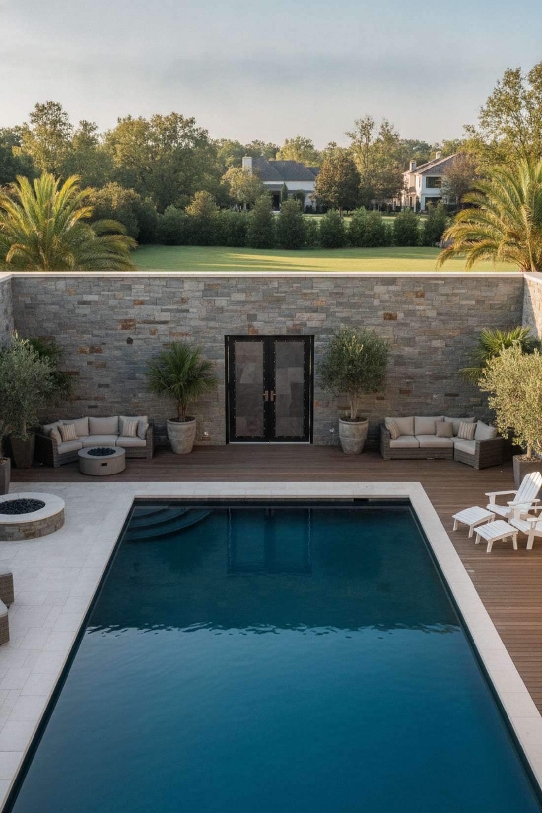 mortared stone privacy wall