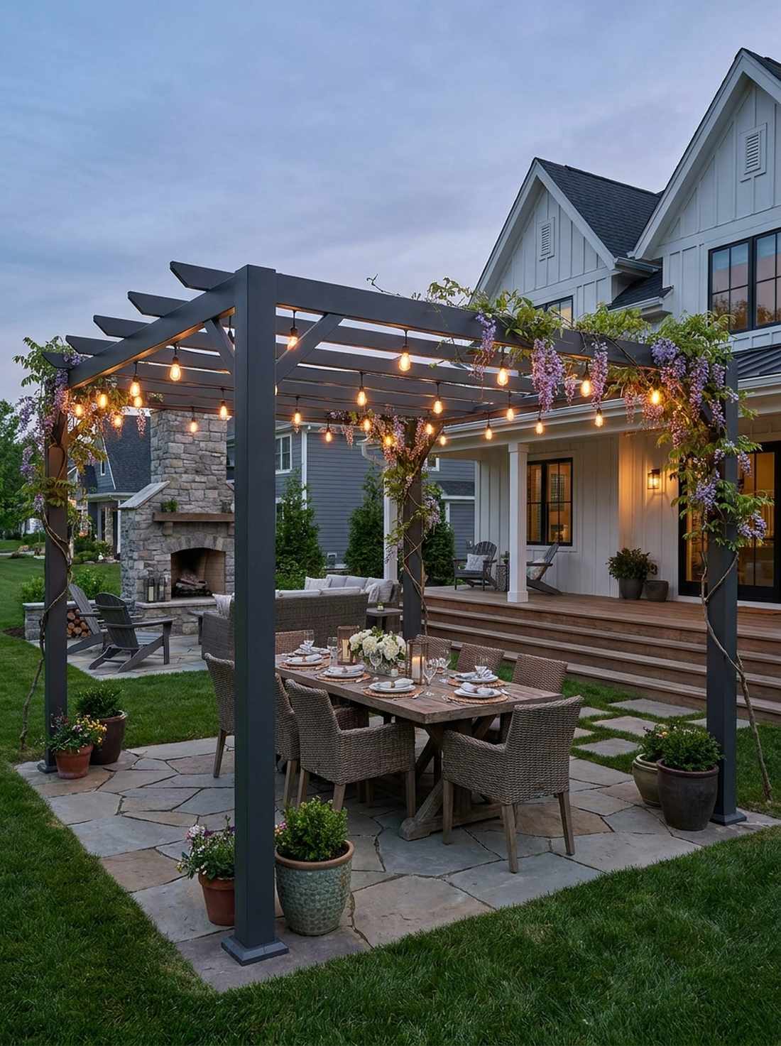pergola framed dining table zone