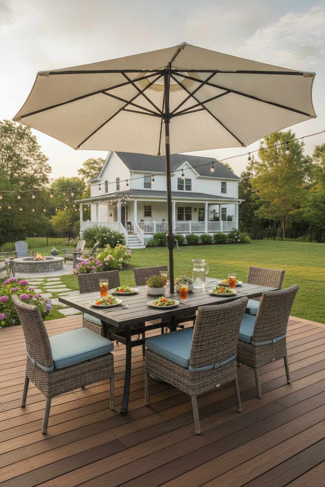 rectangular tables with umbrella bases