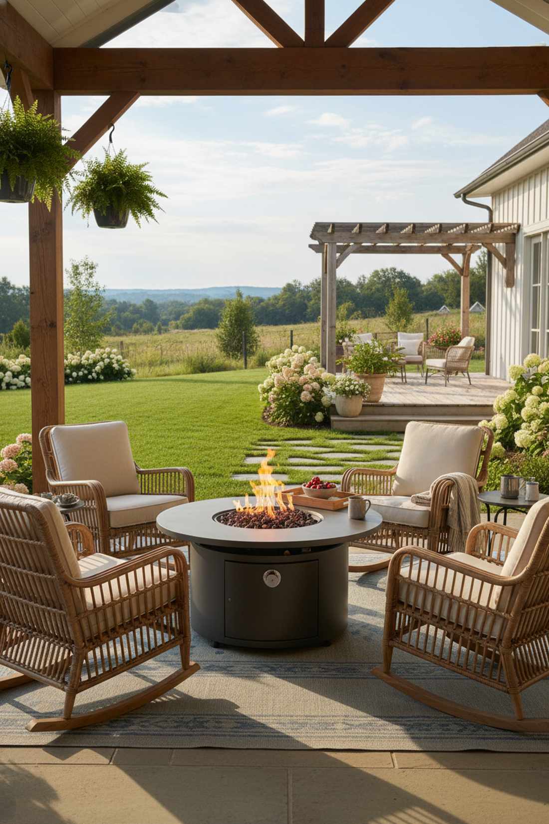 rocking chairs with fire bowl table
