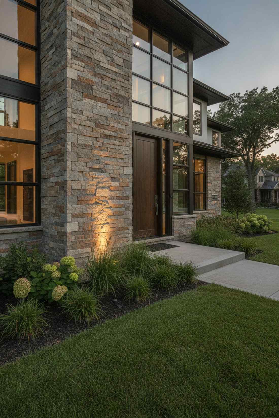 stacked stone entry features