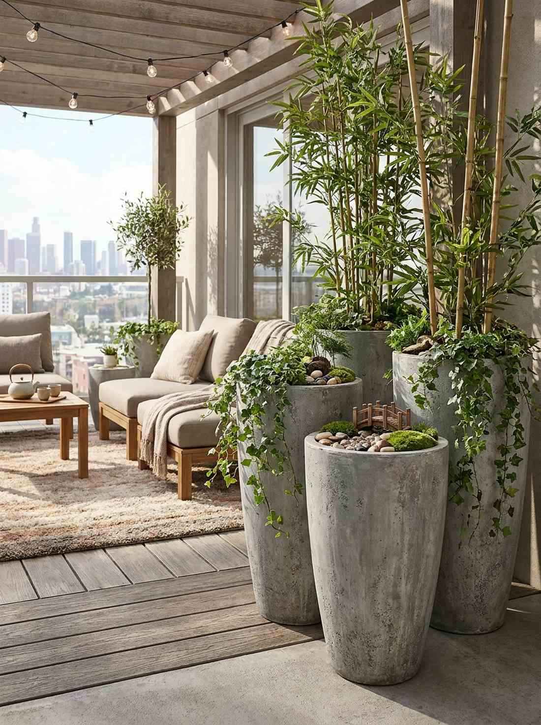 balcony zen corner with planters