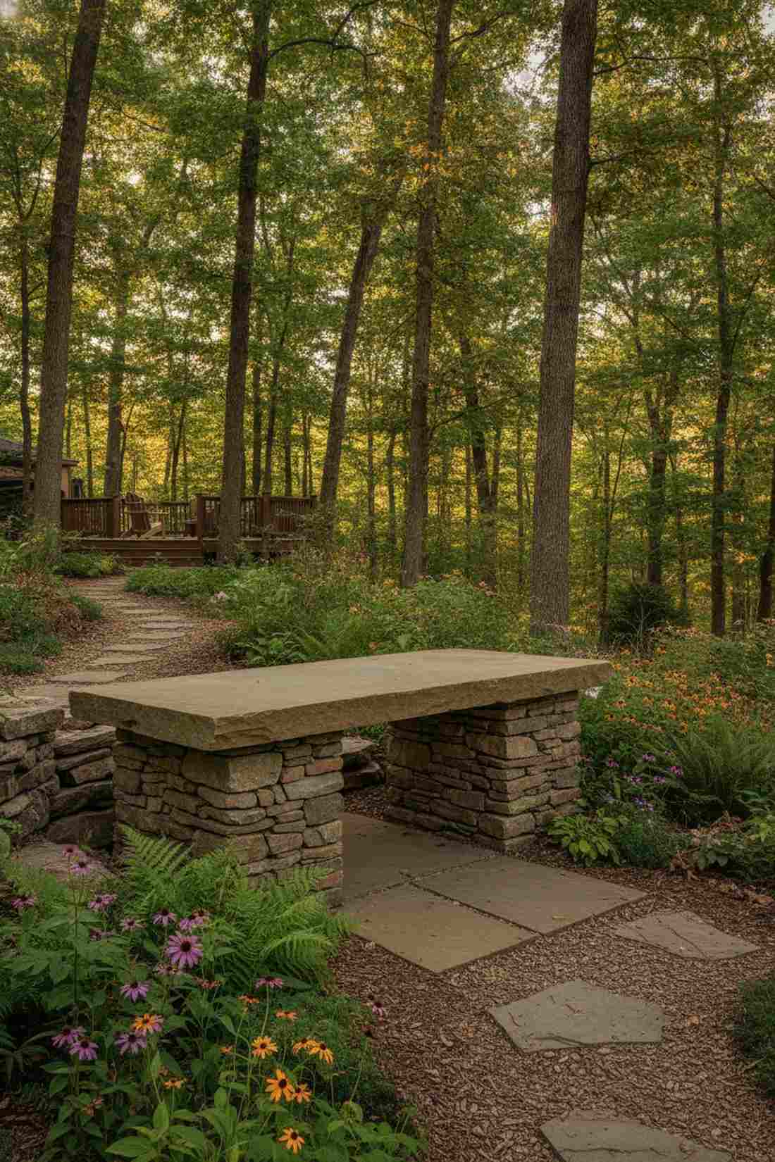 dry stack stone bench