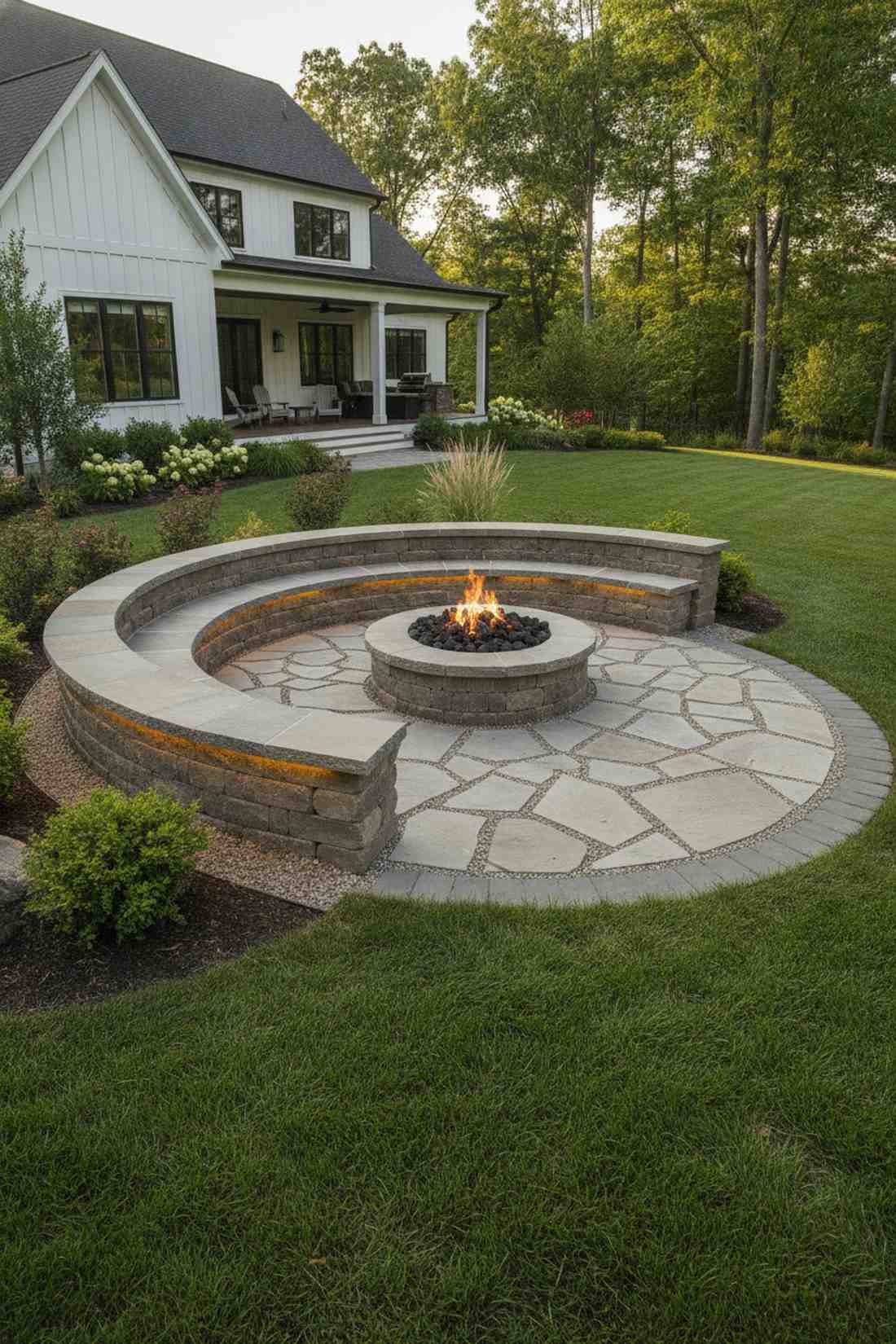fire pit with built in seating wall