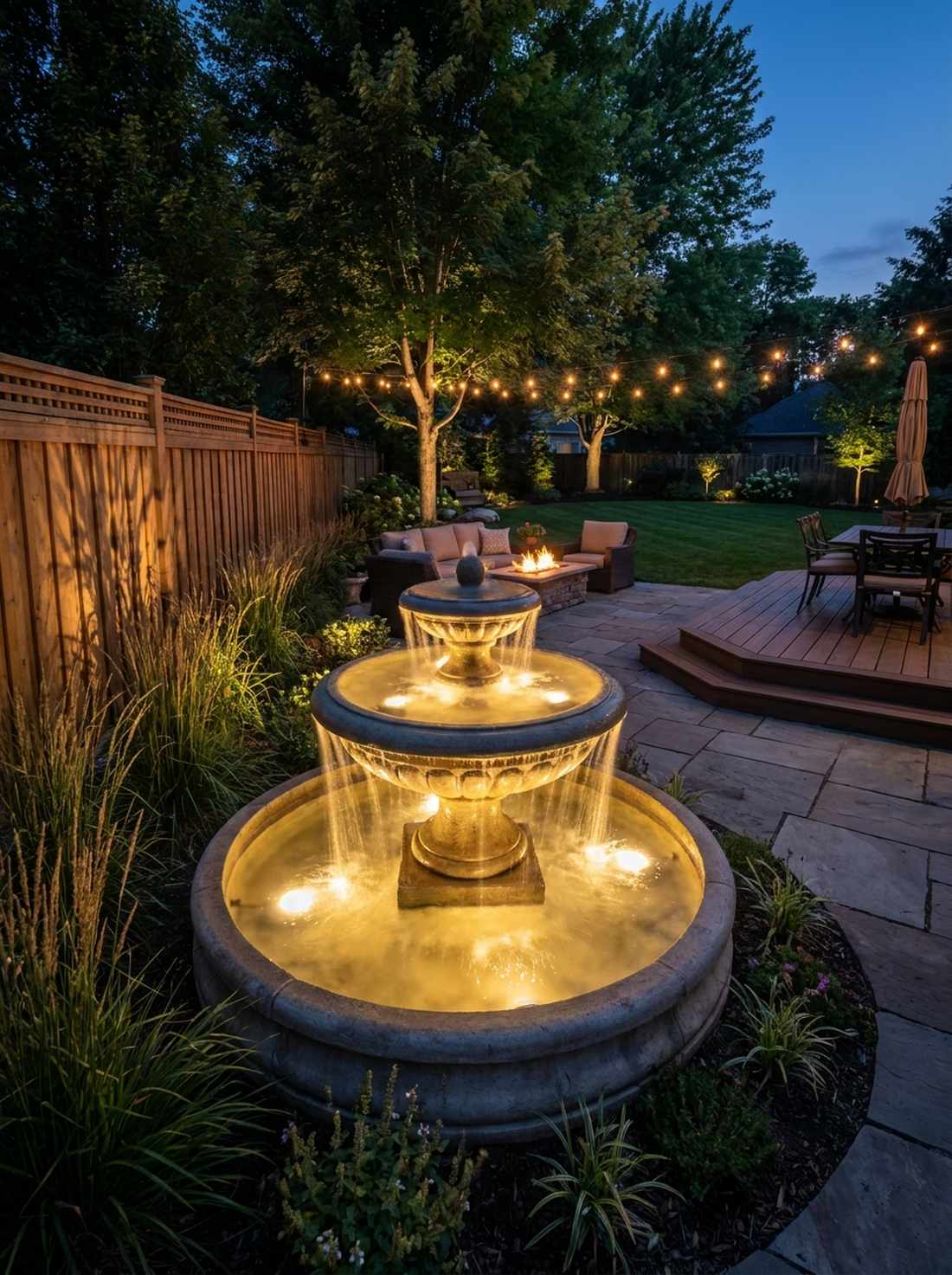 led illuminated basin fountain