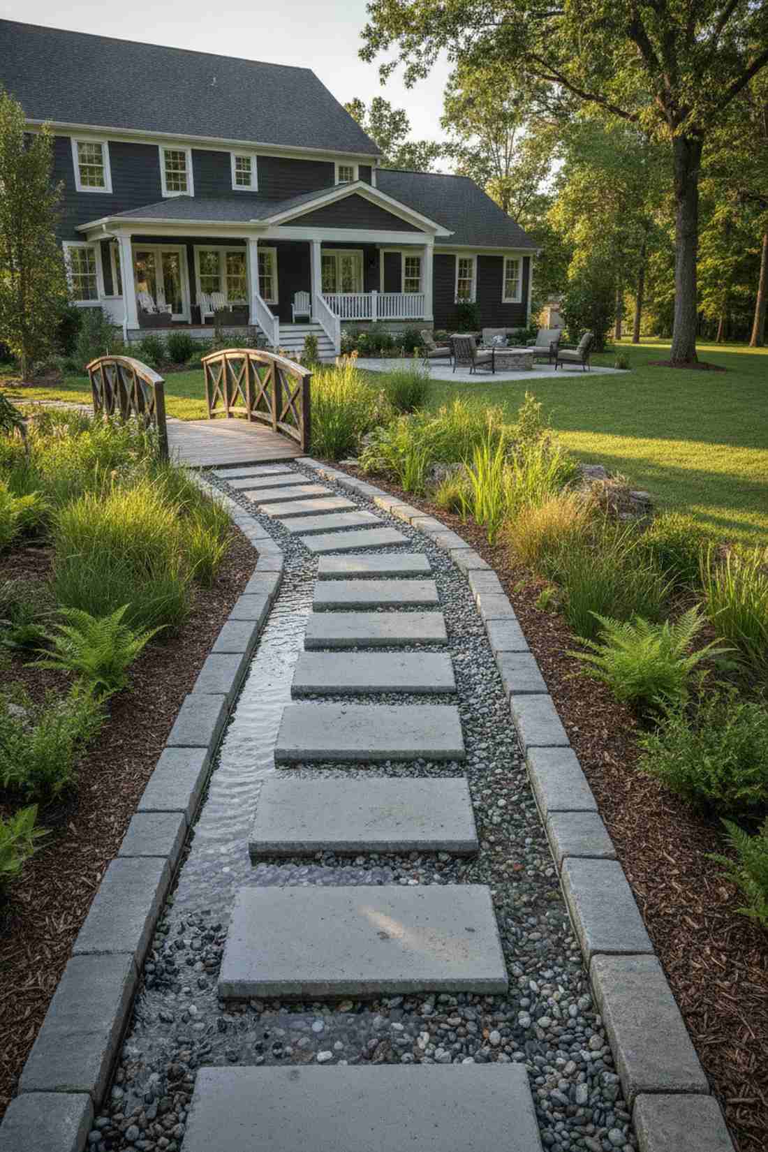 rain garden stepping path