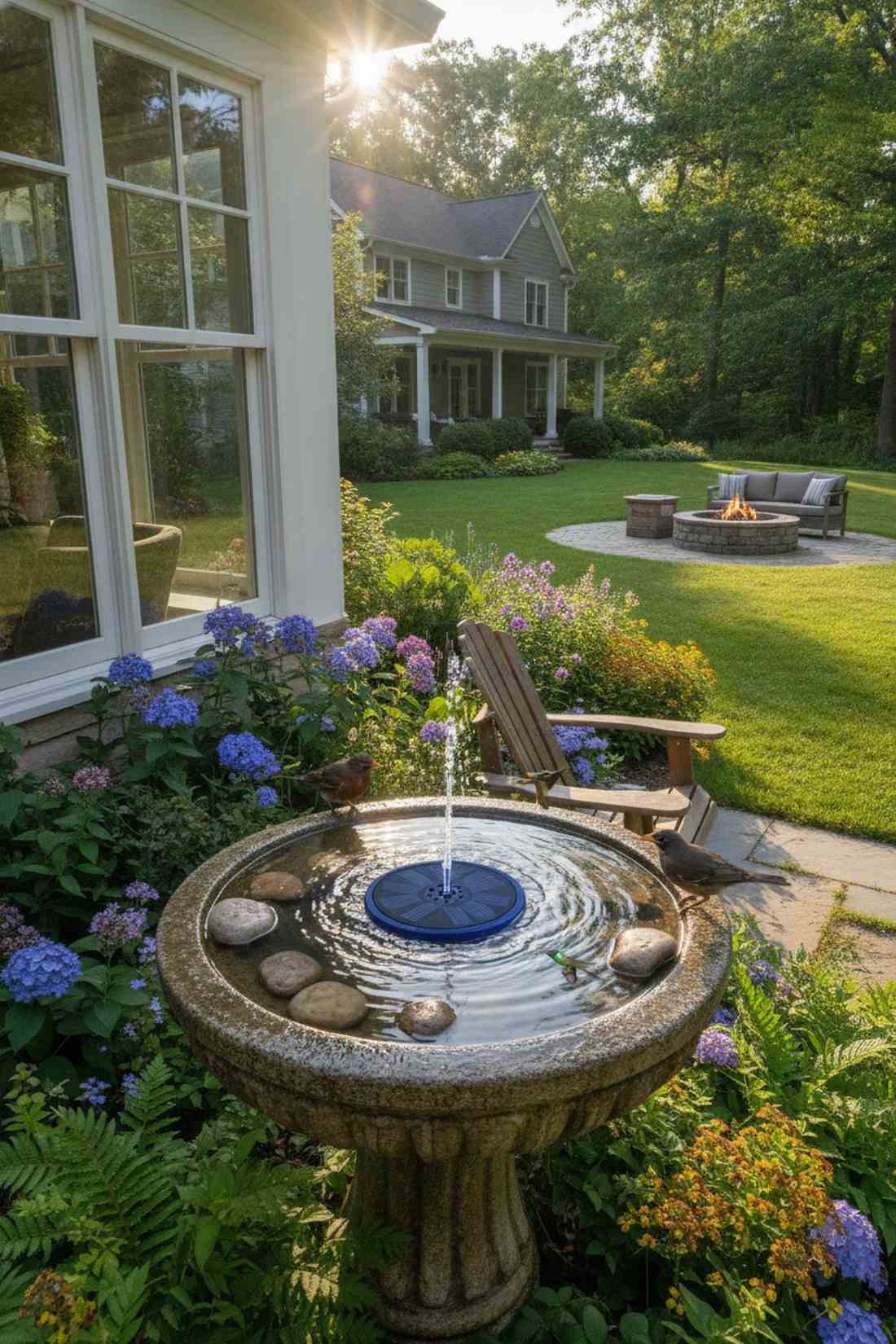 repurposed birdbath fountain