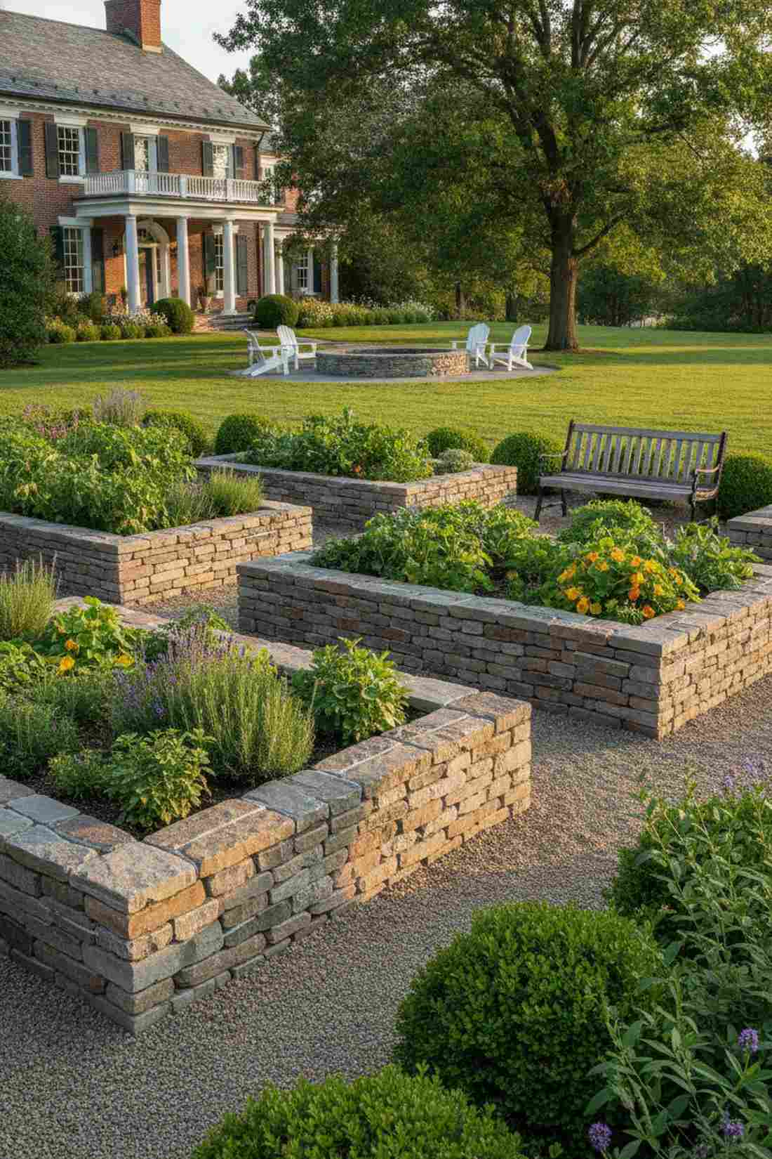 stone or brick raised beds