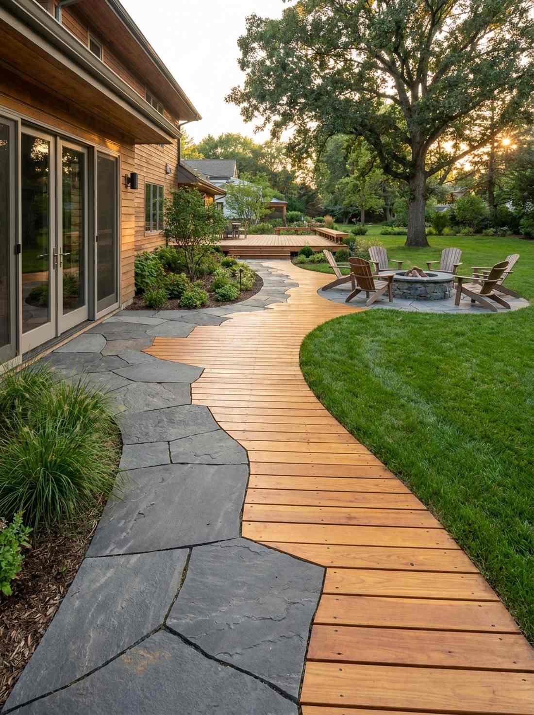 stone slabs with wood decking
