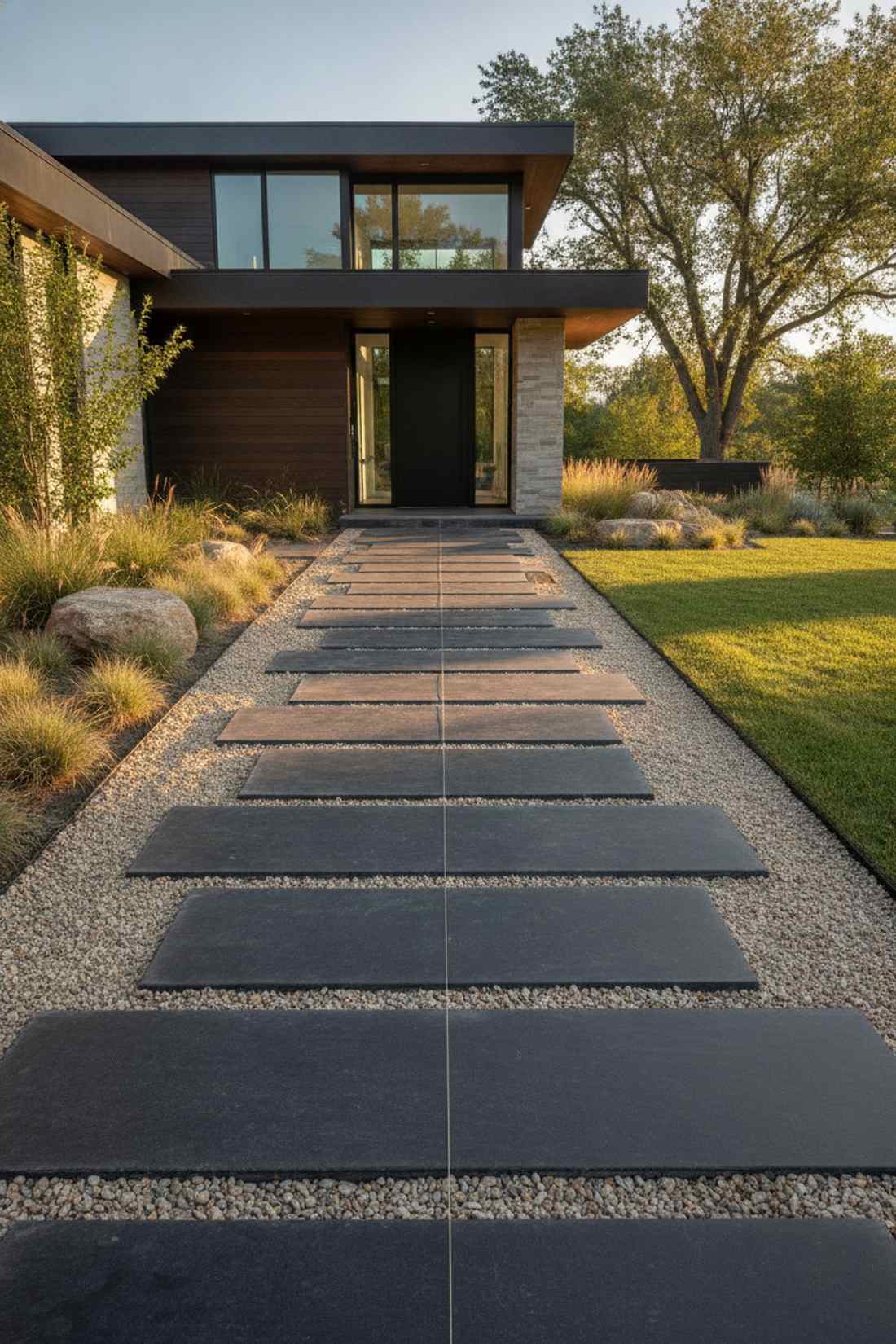 straight path with offset stones