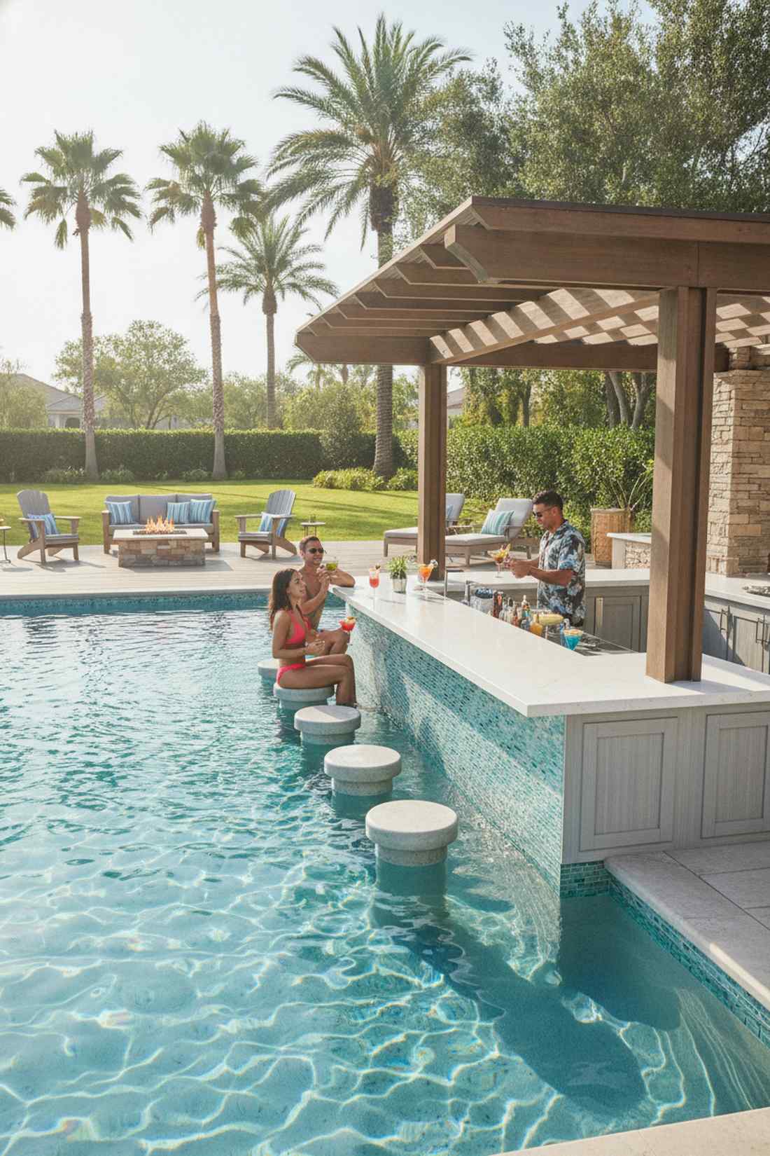 swim up bar with submerged seating