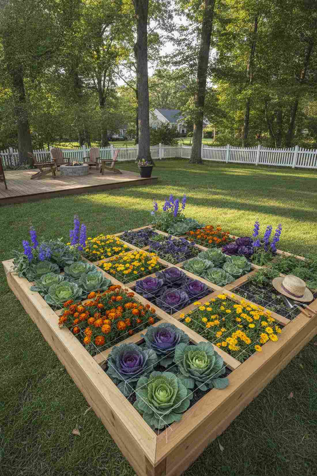 veggie and flower checkerboard bed