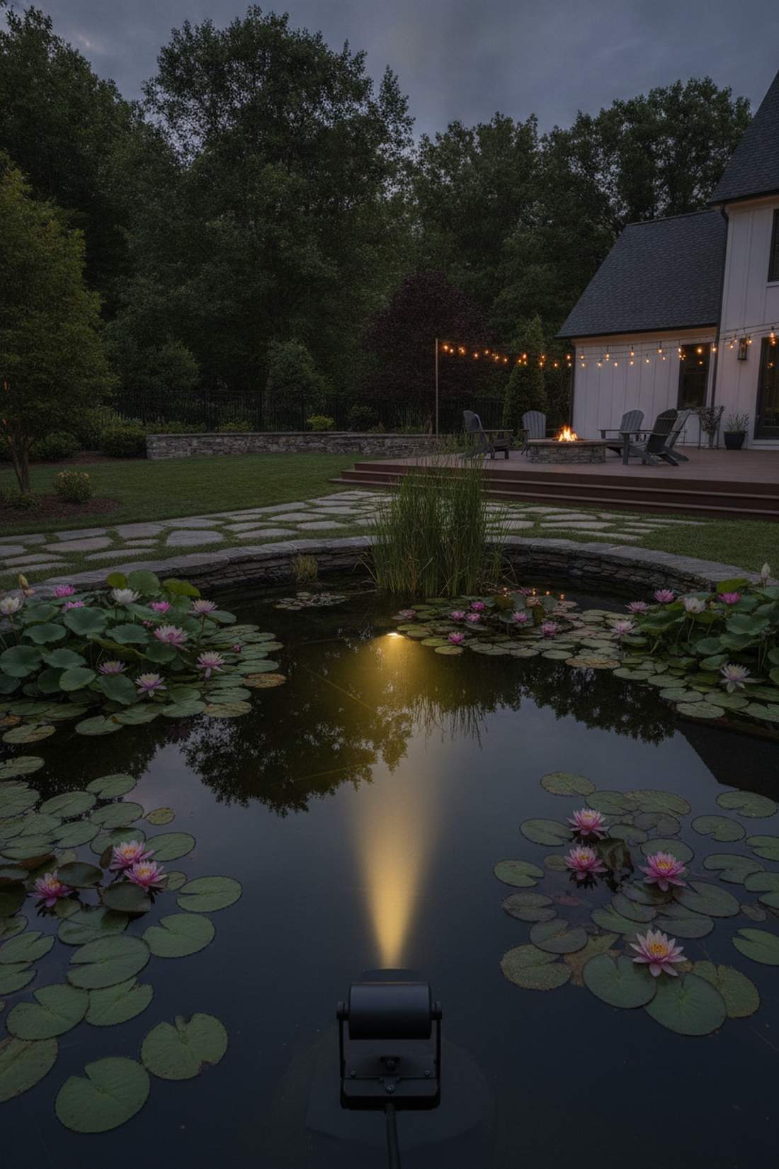 water feature botanical spotlighting
