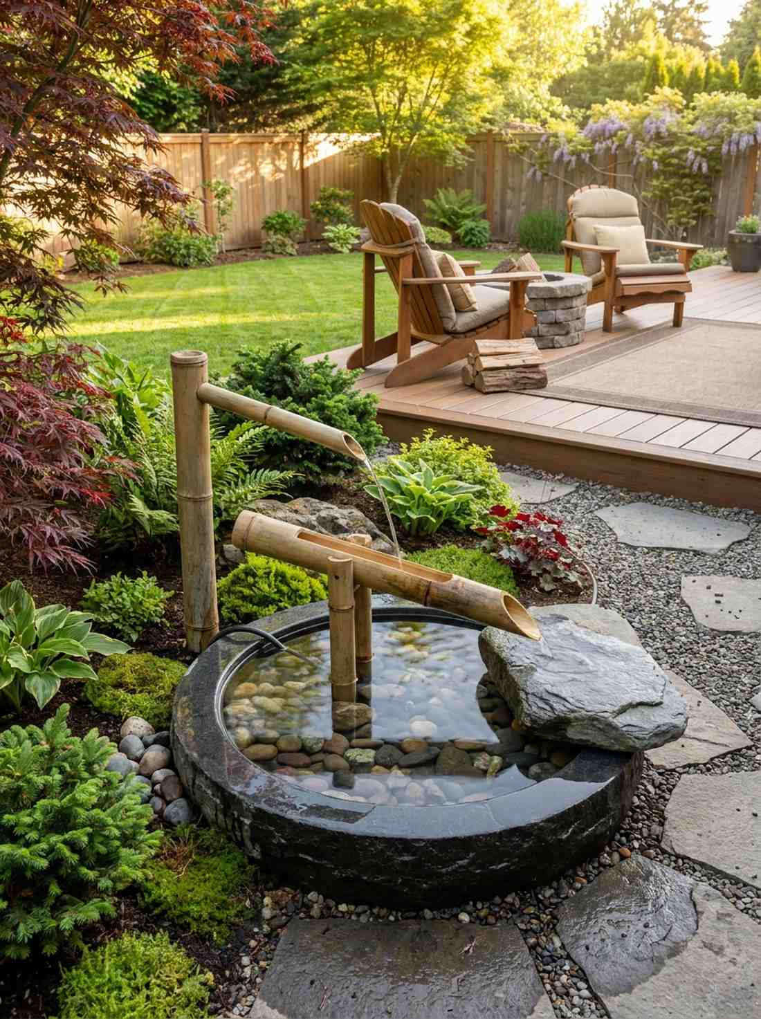 bamboo water feature sculpture