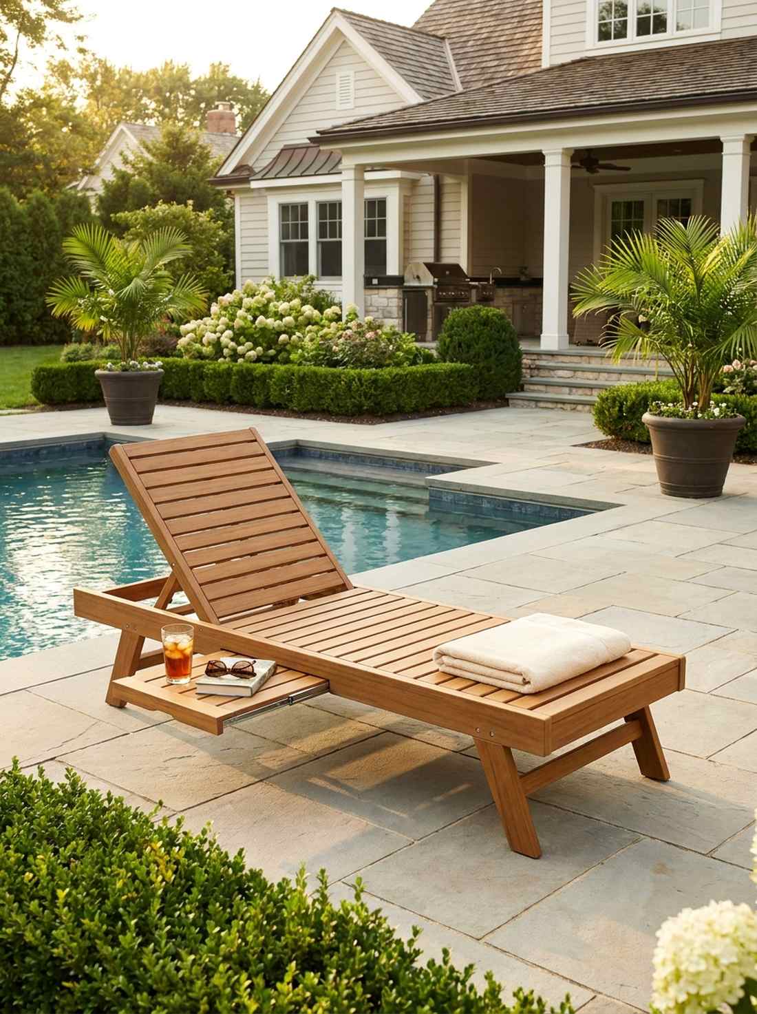 chaise lounge with side table