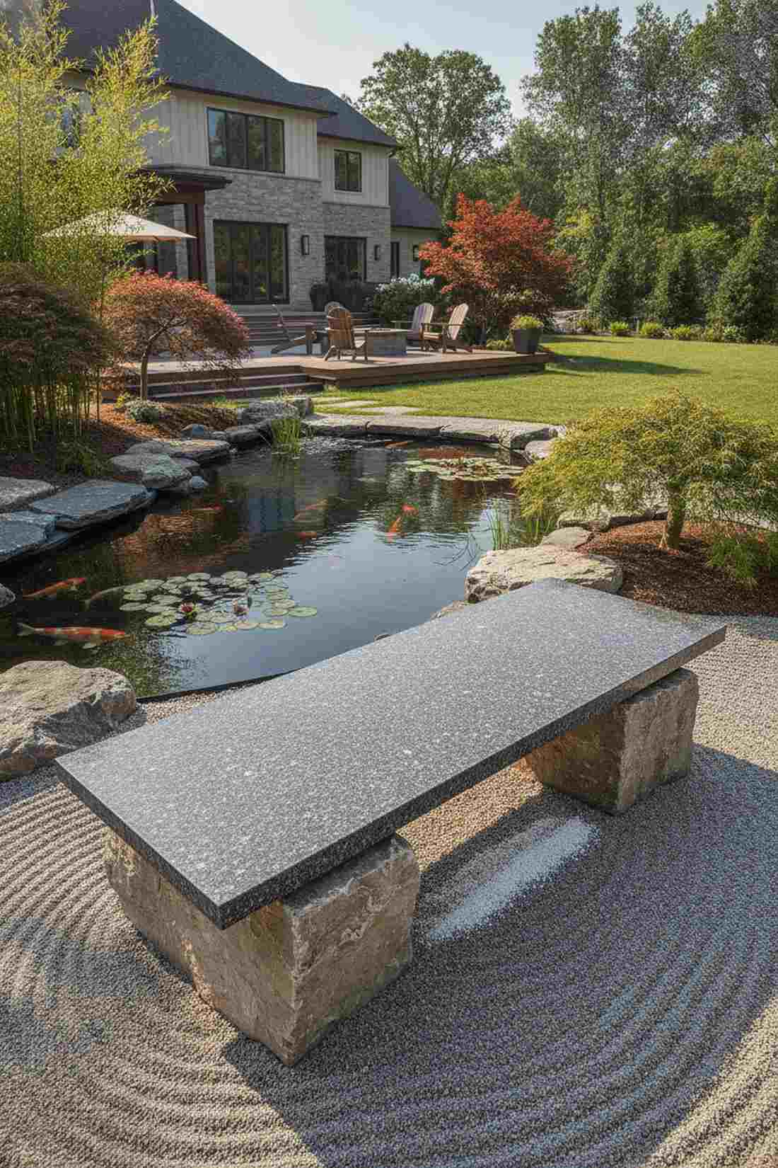 granite slab bench on boulder piers