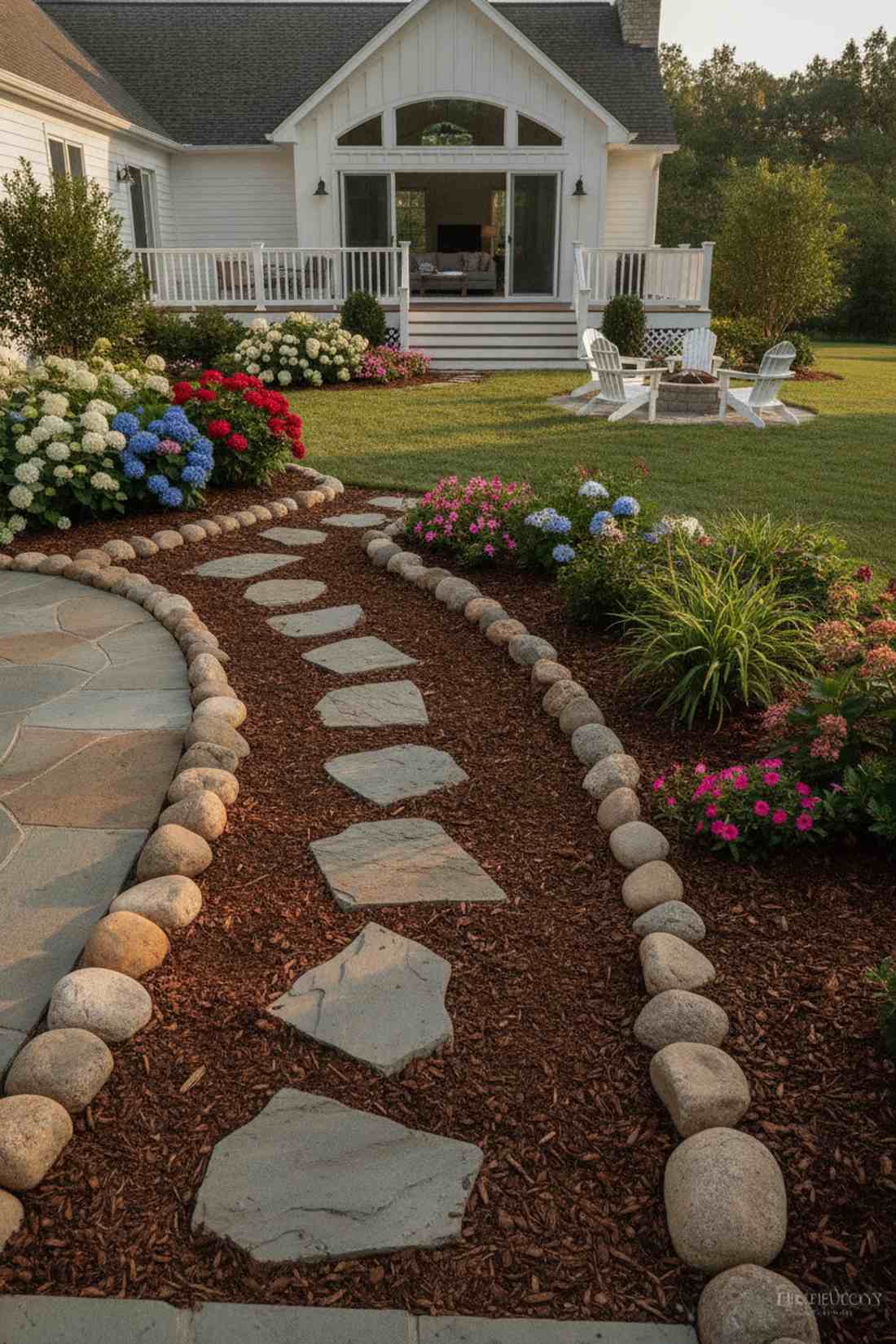 mulch edged with stone