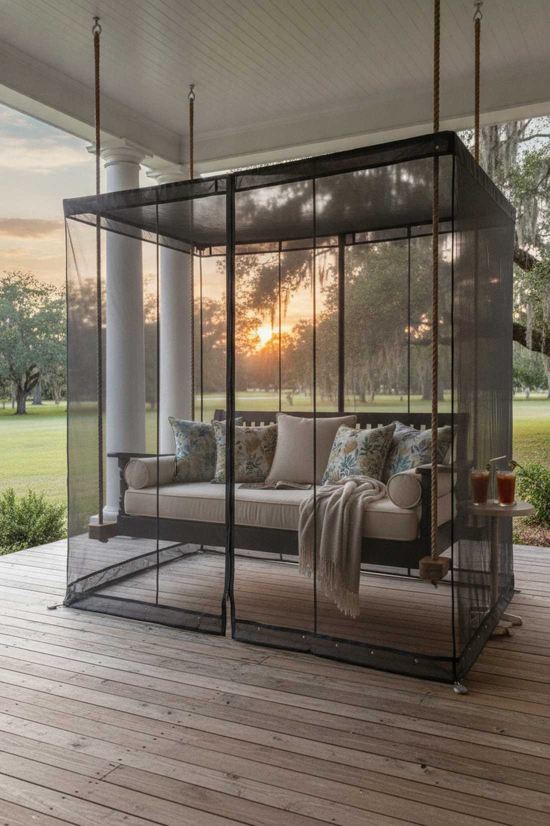 porch swing with mosquito netting