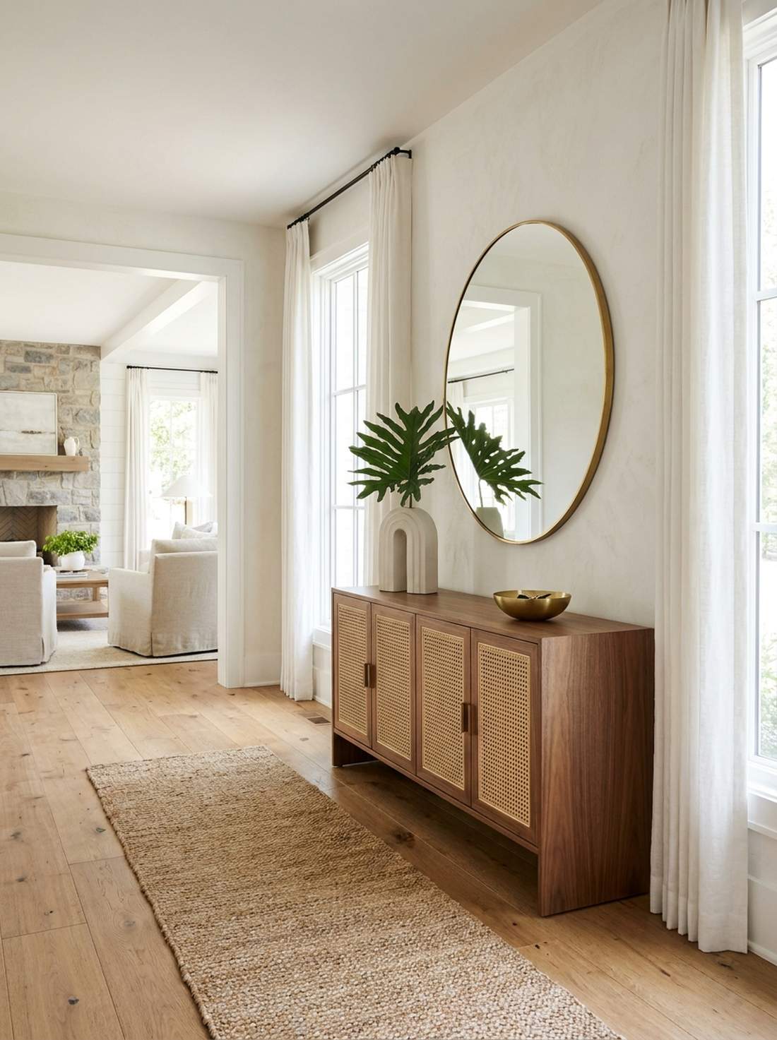 rattan console with clean lines