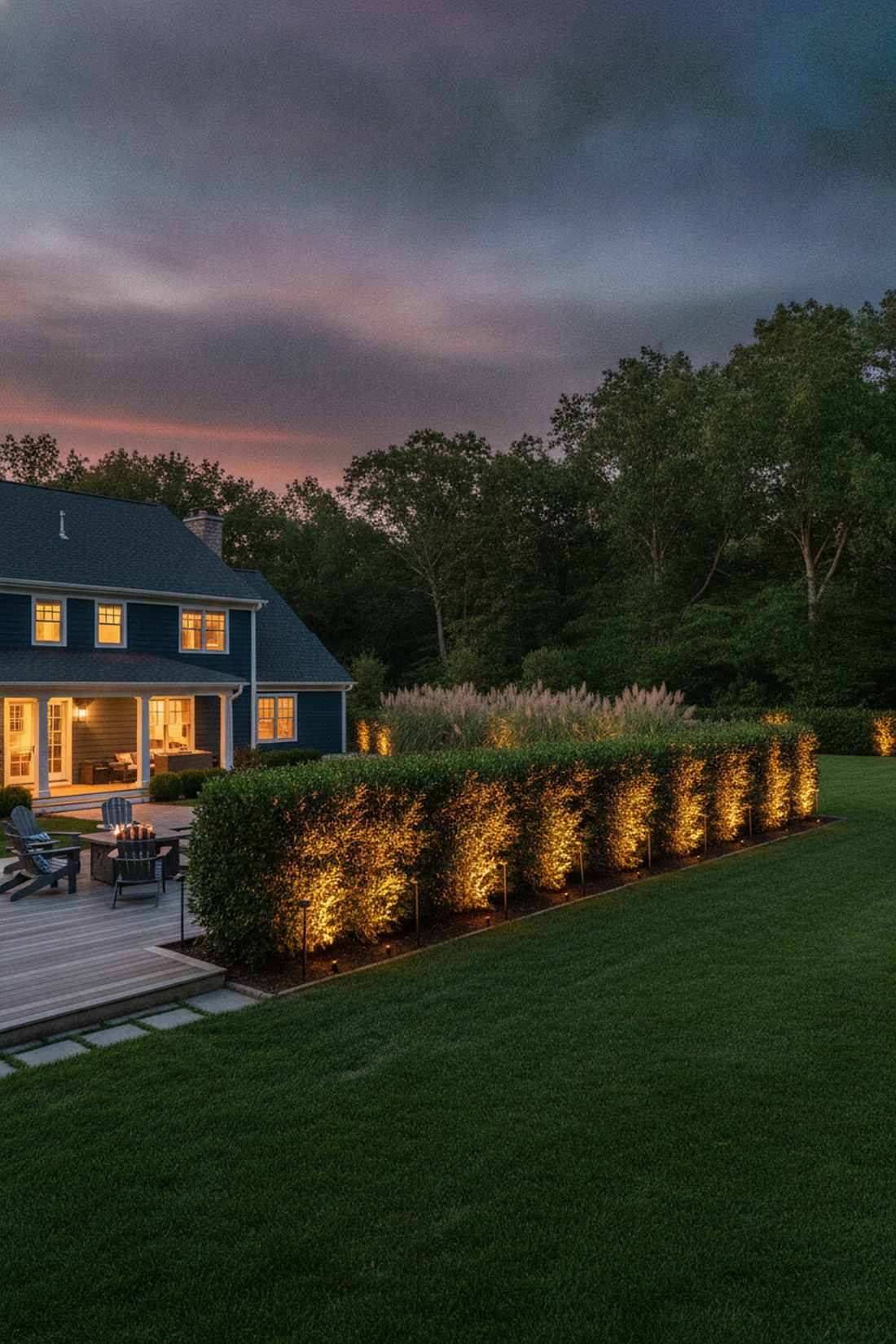 warm white hedge backlighting