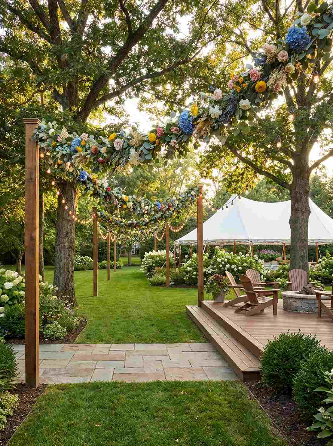 wildflower garland swags between trees or posts
