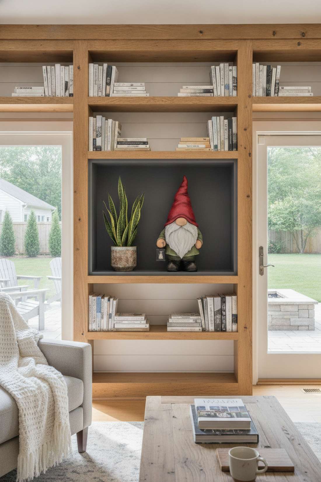 bookshelf shadowbox gnome vignette