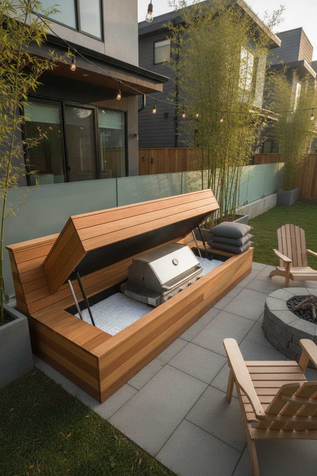 built in bench with hidden grill