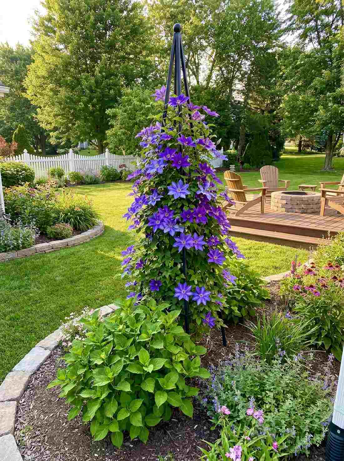 clematis on obelisks