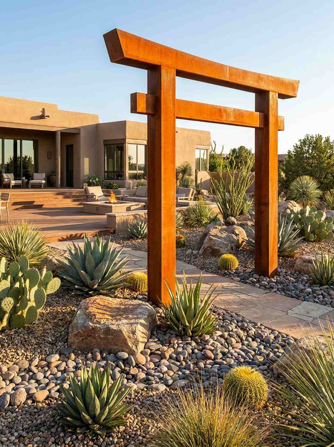 corten steel torii interpretation