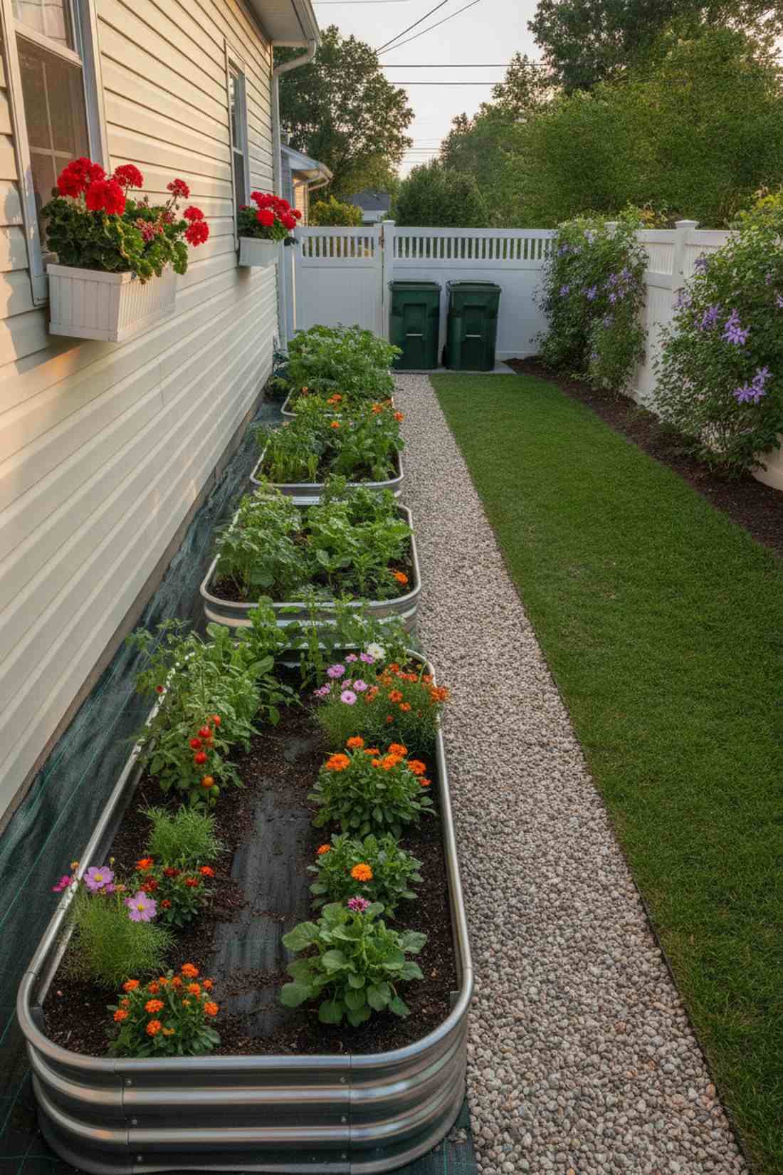 narrow side yard veggie and bloom run