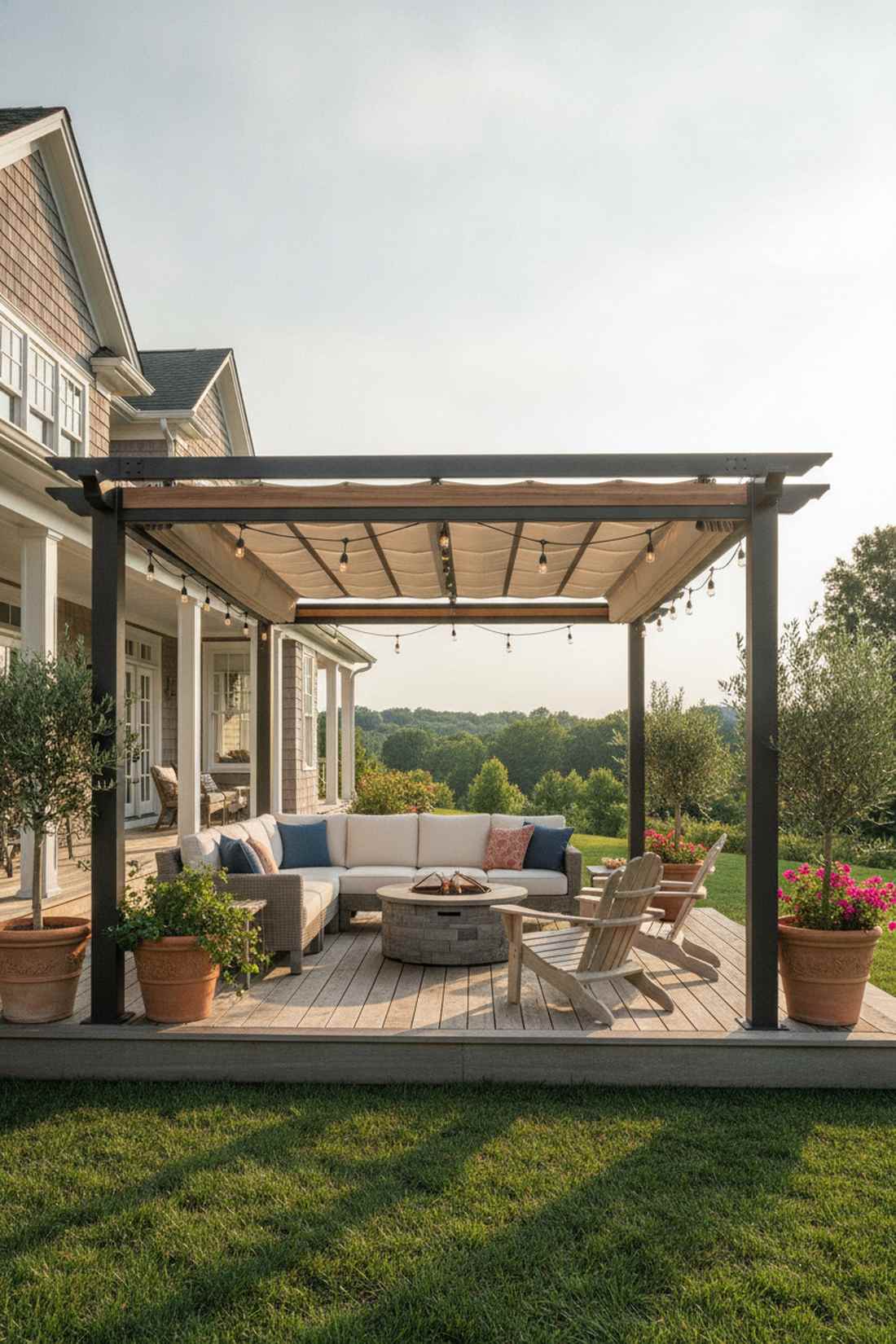 pergola with retractable canopy coverage
