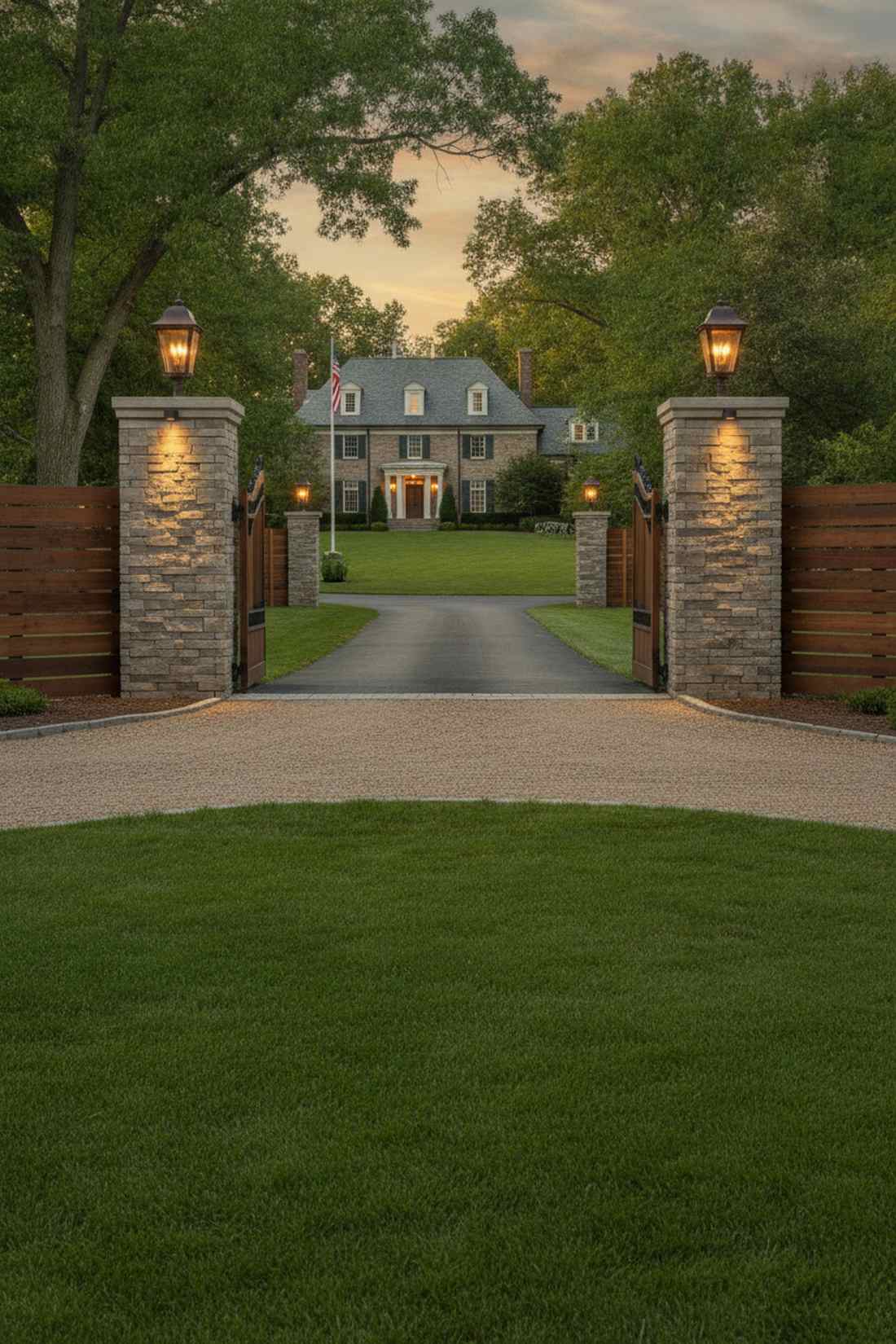 stone pillar and panel fence
