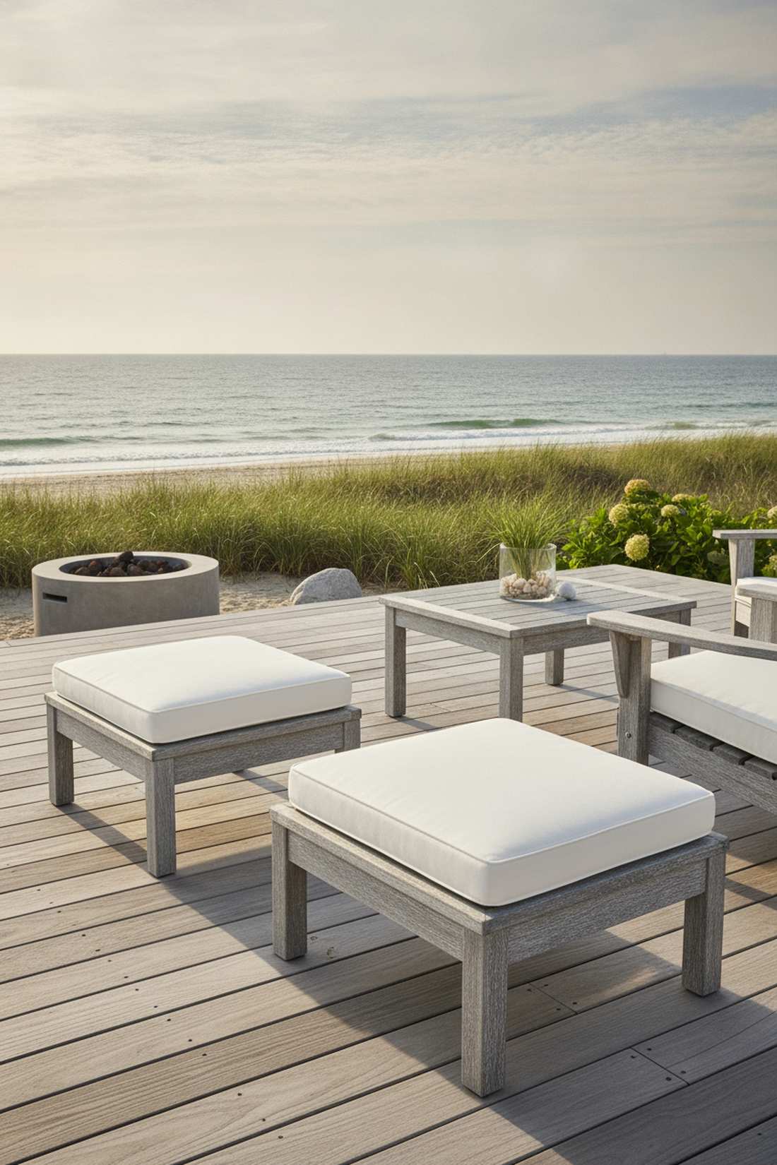 weathered wood grain ottomans