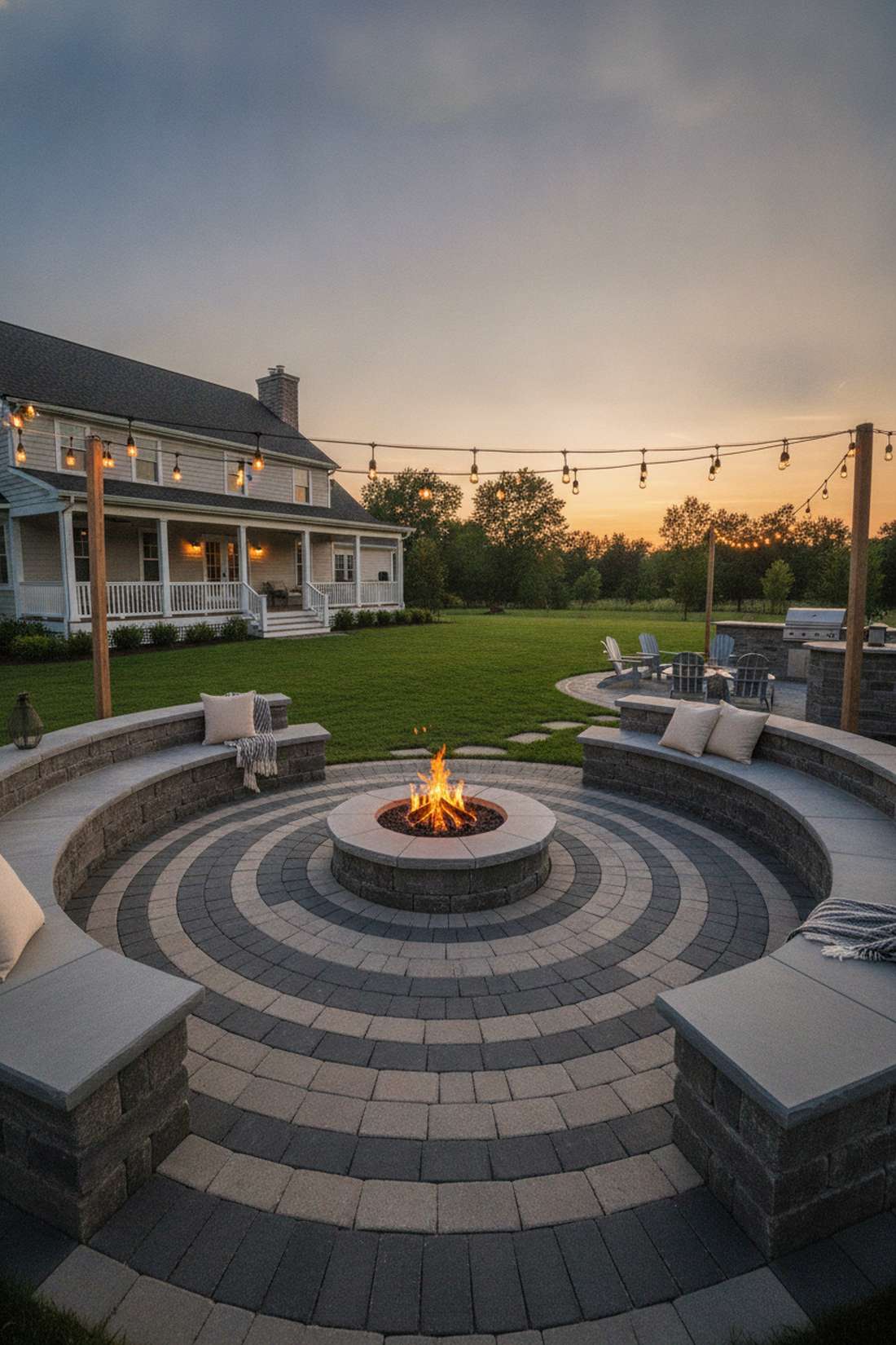 circular stone fireplace with radial seating